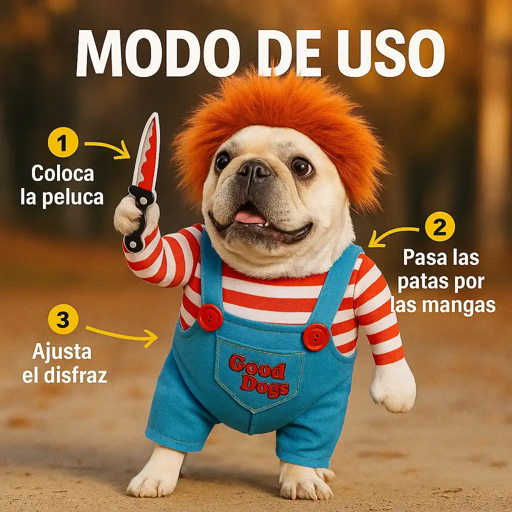 PetKiller® Disfraz Chucky para Mascotas – Diversión asegurada en Halloween 🎃