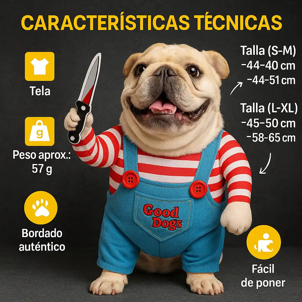 PetKiller® Disfraz Chucky para Mascotas – Diversión asegurada en Halloween 🎃